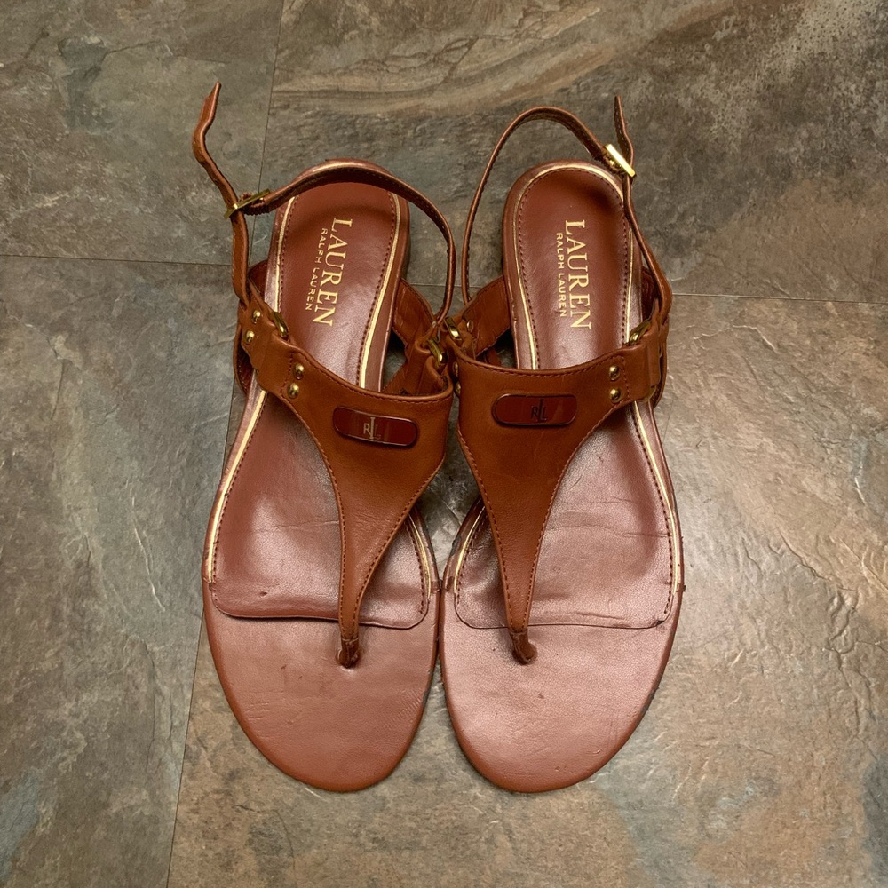 LRL brown sandals with gold hardware, size 8